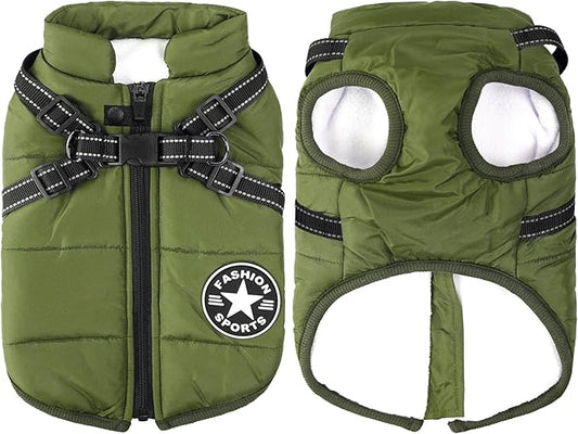 Aiboria Dog Jackets for Winter Windproof Waterproof 2 in 1 Outfit Cold Weather Coat Dog Vest Harness Puppy Winter Warm Jacket Green 4XL
