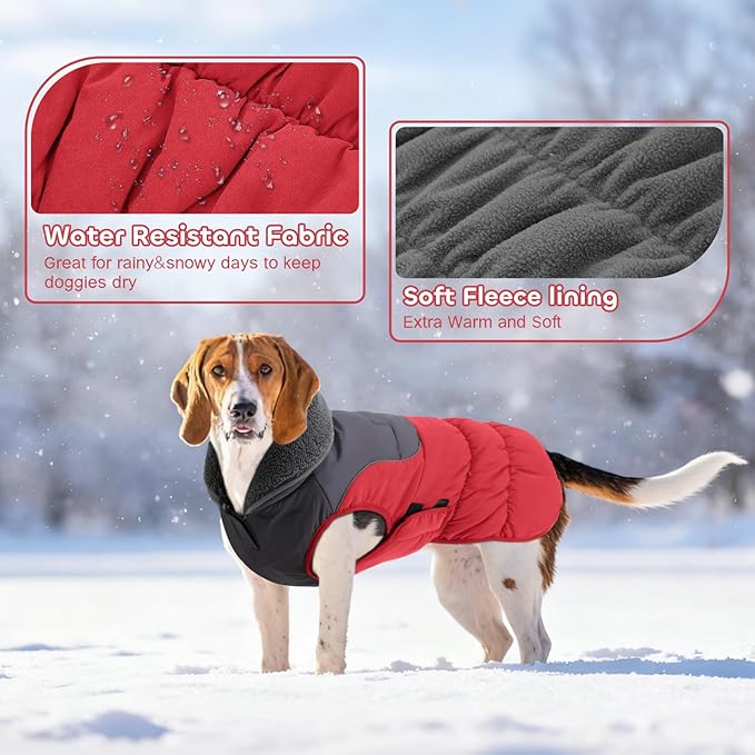 EMUST Small Dog Coat, Thick Warm Dog Fleece Jacket, Windproof Waterproof Pet Apparel for Small Medium Large Dogs, Puppy Sweater Clothes for Small Dogs with Furry Collar, Red S