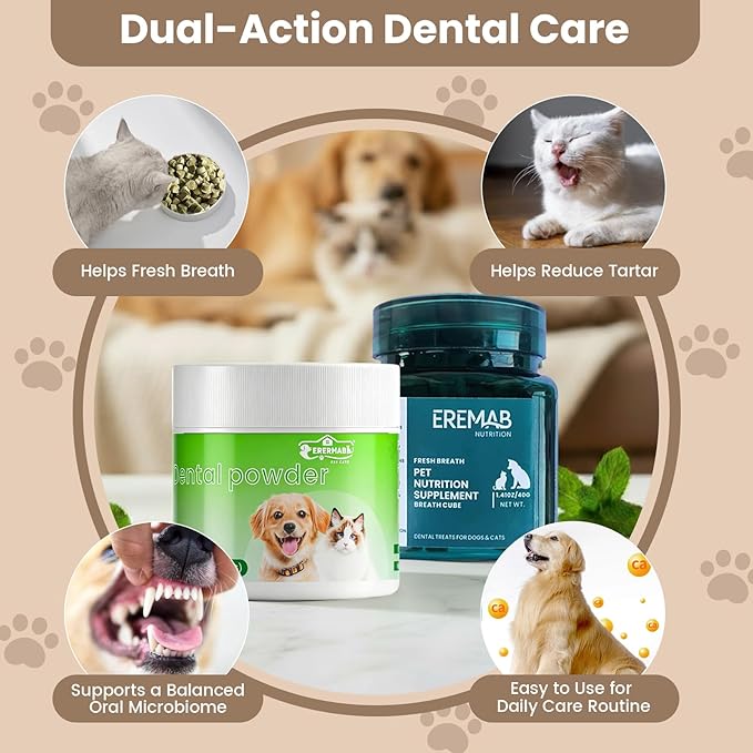 Dog Teeth Cleaning Powder,Dog Dental Powder and Dog Breath Freshener, Teeth Cleaning Made Easy, The Tooth Powder Set Includes Freeze-Dried Teeth Cleaning Treats, Complete Dental Care Solution