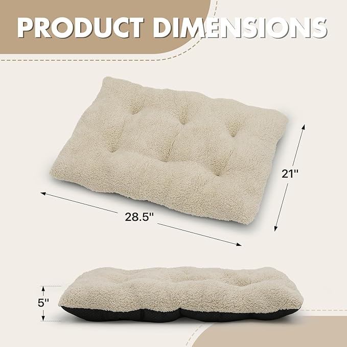 Athena Collection Small Dog Bed, 28 Inches Washable Dog Crate Bed for Small Dogs Puppy Cats Pets, Faux Fir Calming Crate Pad Warming Cozy Soft, Beige