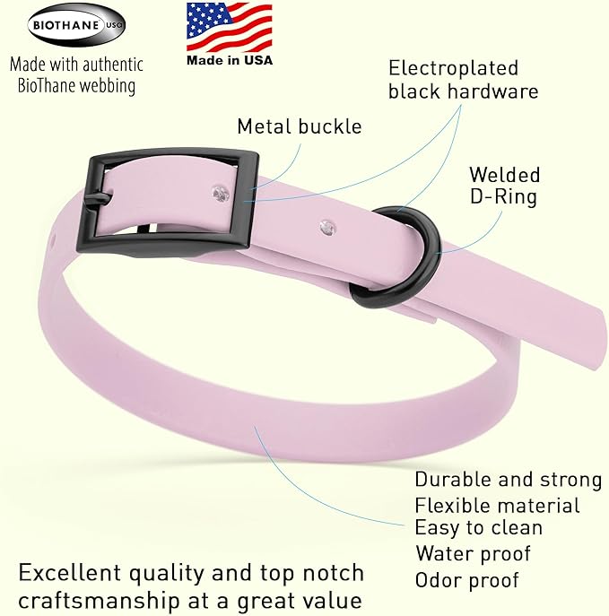 Dogline Biothane Coated Webbing Dog Collar with Black Metal Hardware: Durable Easy-Clean Everyday Collar for Dogs - Comfortable Adjustable Odor-Resistant Pet Collar, W1/2" x L9-12, Pastel Purple
