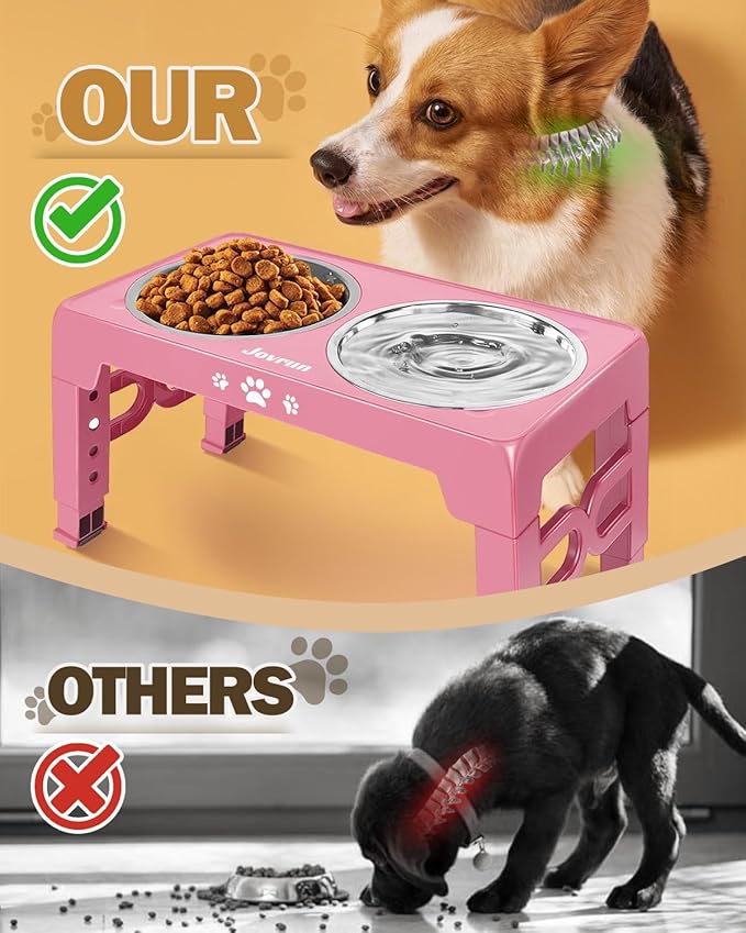 Elevated Dog Bowls, Dog Feeder with Stainless Steel Dishes & Slow Feeder Bowl, 5 Heights Adjustable Raised Stand for Medium Large, Food Dishes with Non-Slip Feet