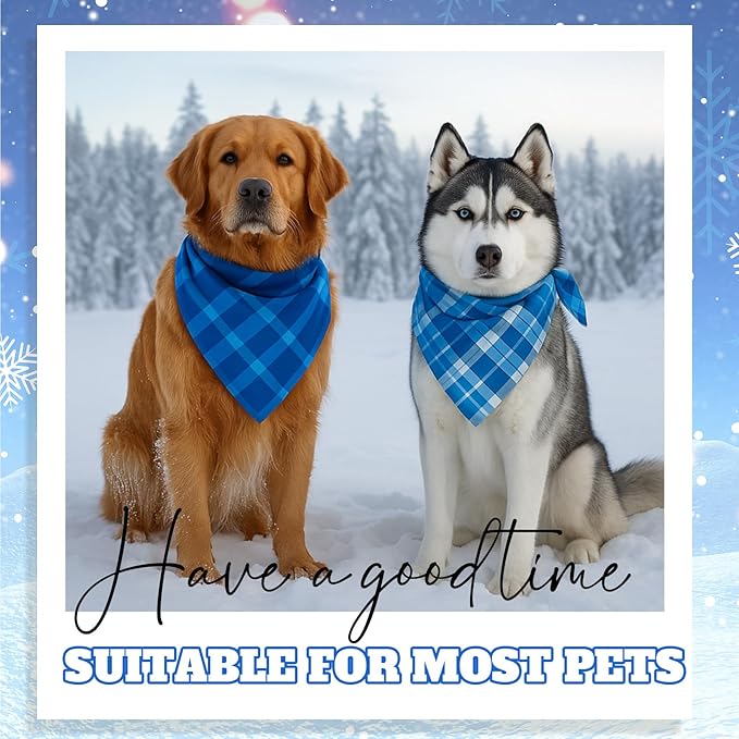 Abbylike 100 Pcs Winter Plaid Dog Bandanas Bulk Blue Bandanas for Dogs Triangle Kerchief Bibs Scarf for Small Medium Large Pets Winter Costume Accessories, 25 Styles (25.6 x 17.7 x 17.7 Inch)
