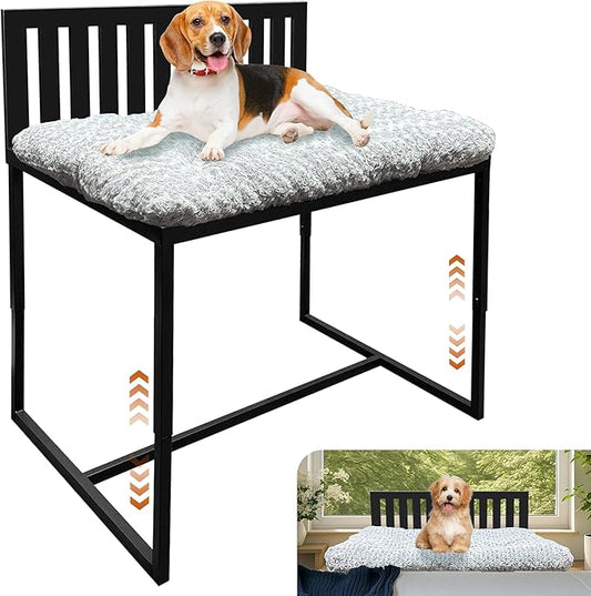 Beside Dog Bed,Adjustable Height Dog Bunk Beds,25.5‘’x18‘’Metal Dogs Bed Frame with Cushion,Medium
