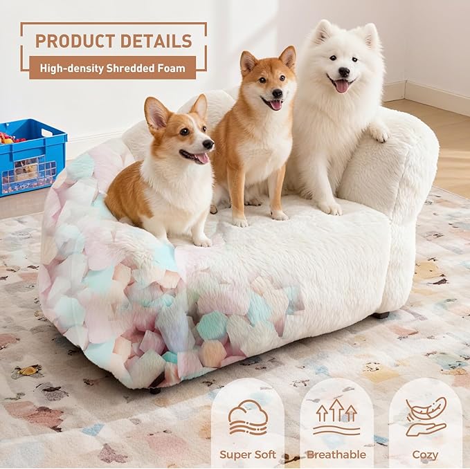 Dog Sofa Couch for Extra Large Medium Dogs, 51” Memory Foam Pets Sofa with Faux Fur Fabric Beige