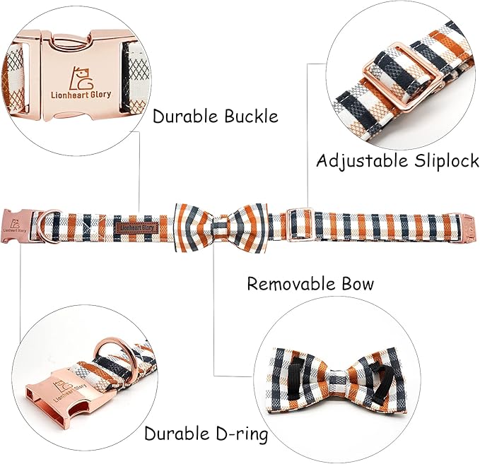 Lionheart glory Plaid Dog Collars Bowtie Dog Collar Heavy Duty Adjustable Fall Dog Collar for Small Dogs Collar Dog Bow Male Dog Collars