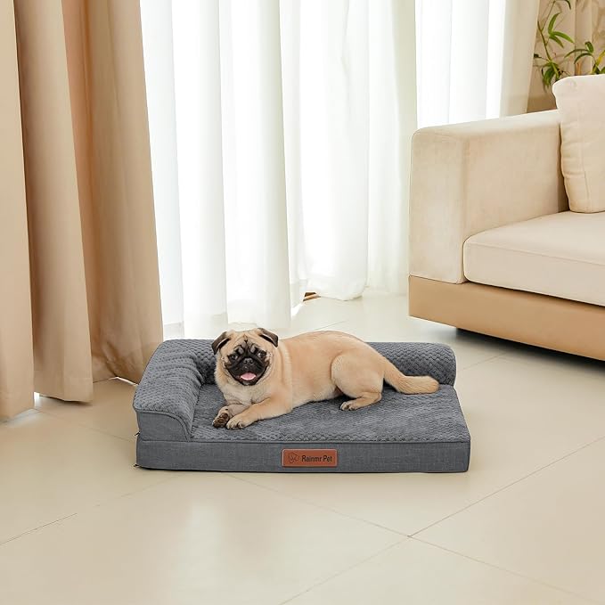 Orthopedic Dog Bed Medium Size Dog, 35x23x6 Inches Memory Foam Pet Bed for Medium and Large Dogs, Washable Removable Cover, Nonskid Bottom, Waterproof, Dark Grey