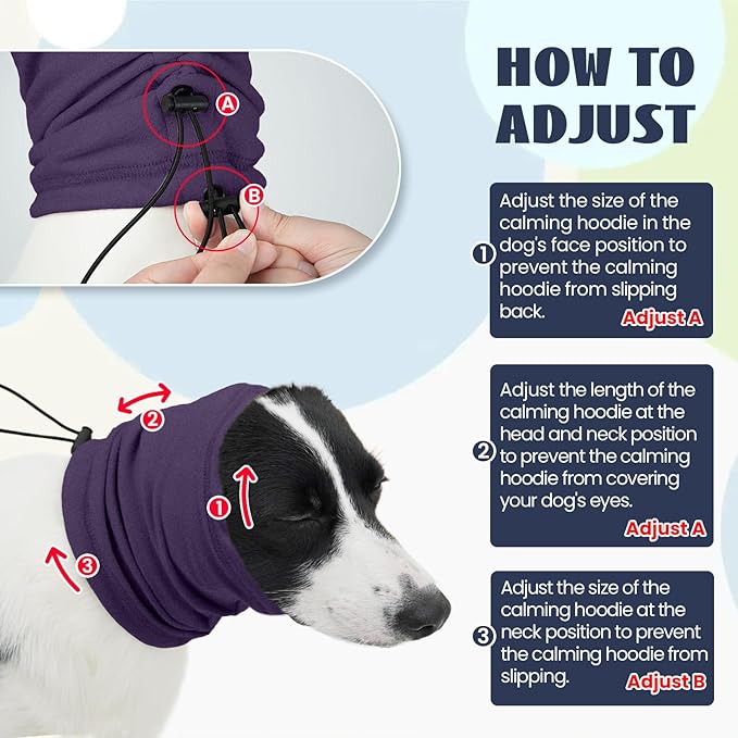 Nanaki Calming Hoodie for Dogs - Adjustable Ear Cover & Anxiety Relief, M Purple | Noise Reduction Head Wrap for Fireworks, Thunderstorms, Grooming, Hematoma Recovery