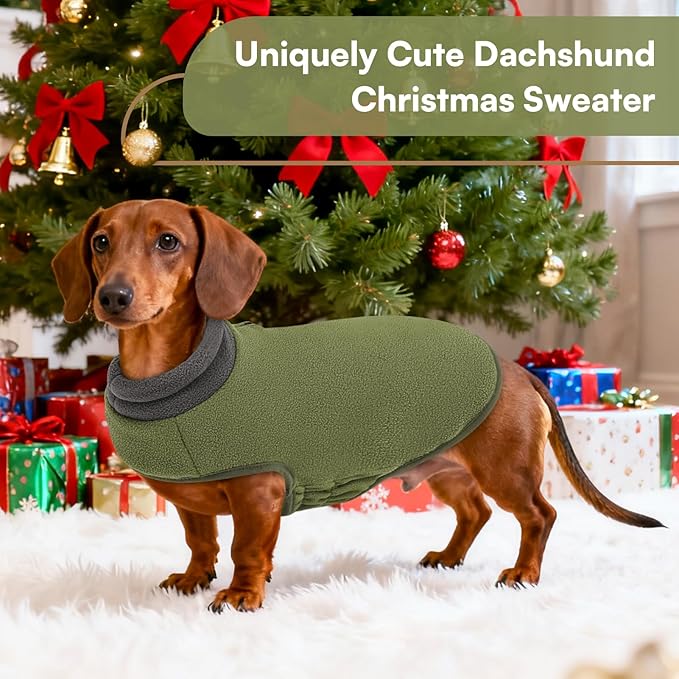 Queenmore Dog Sweater, Soft Fleece Vest Dog Jacket with Elastic Stretchable, Warm Turtleneck Pullover Design for Boy Girl Pet, Dachshund,Doggie, Cat, Kitten Chihuahua Bulldog Pug Beagles (Green, 2XL)