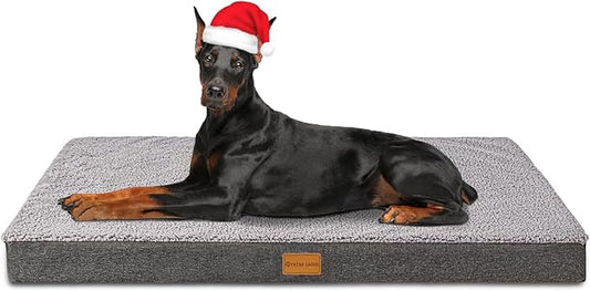 Patas Lague Orthopedic Jumbo Dog Bed for Large Sized Dog 56''X40'', Soft Waterproof Egg Crate Foam Large Pet Crate Beds Mat with Removable Washable Cover and Non-Slip Bottom, Light Grey