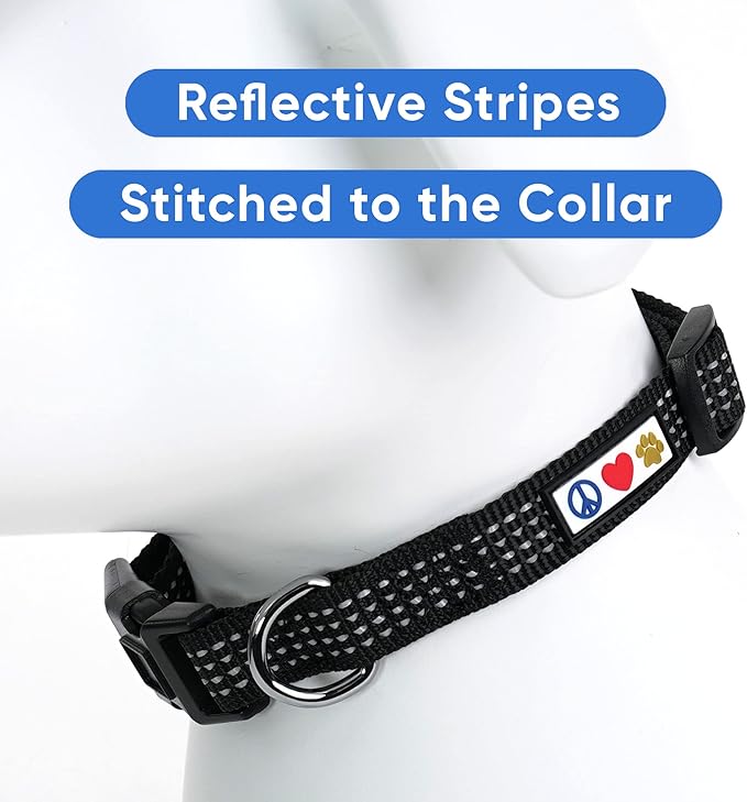 Pawtitas Reflective Dog Collar - Adjustable Medium Dog Collar - Black