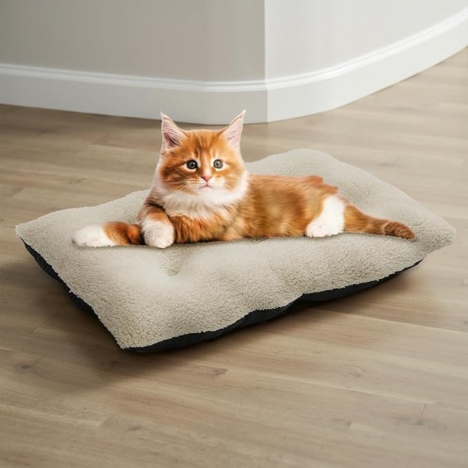 Athena Collection Small Dog Bed, 28 Inches Washable Dog Crate Bed for Small Dogs Puppy Cats Pets, Faux Fir Calming Crate Pad Warming Cozy Soft, Beige