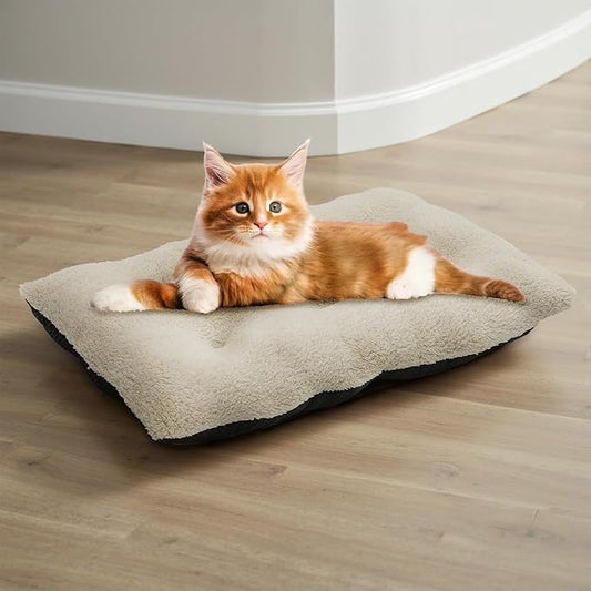 Athena Collection Small Dog Bed, 28 Inches Washable Dog Crate Bed for Small Dogs Puppy Cats Pets, Faux Fir Calming Crate Pad Warming Cozy Soft, Beige