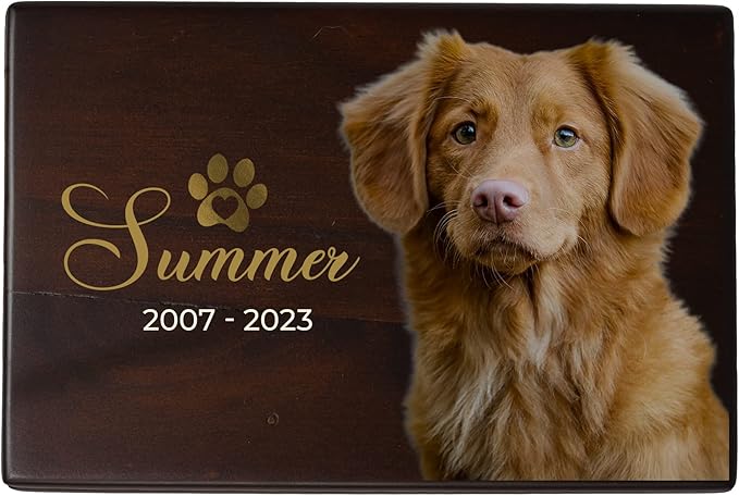 Custom Pet Keepsake Urns for Dogs, Wooden Box for Pet Ashes with Photo for Your Beloved Pets, Pet Cremation Urns as Sympathy Gifts for Pet Lovers - Small, 6" x 4" x 2.75" Pet Urns (Design 4)