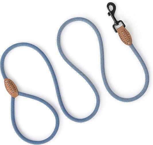 Mile High Life Small Dog Leash, Thin Rope Leash with Genuine Leather Connection and Heavy Duty Metal Clasp, Great for Small Medium Dogs(Blue White,60 Inch-1/3)