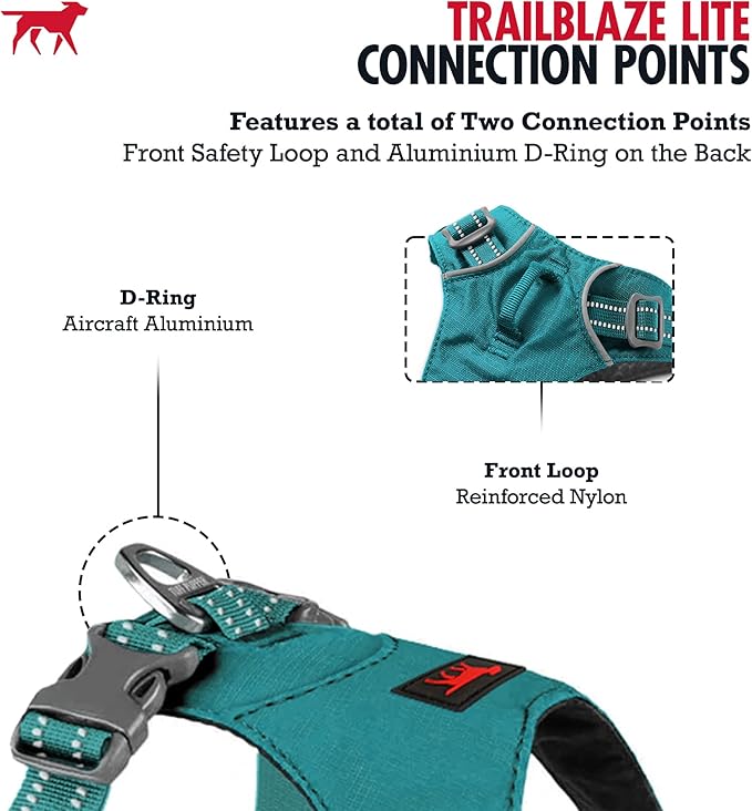 Tuff Pupper All-Day Wear Dog Harness | for Walking, Trail Running, Hiking | Front & Back Leash Clips | Reflective Trim | Easy On/Off Buckles | Lightweight Breathable | No Pull Design (XXS, Teal)