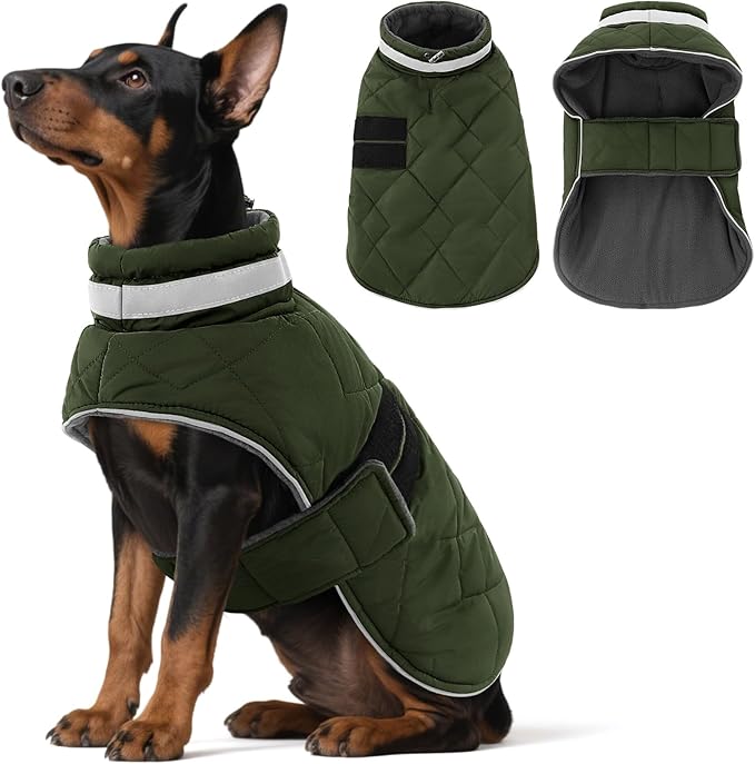 Dog Winter Coat Warm Padded Puppy Jacket Windproof Water Resistant Clothes for Small Medium Large Pets Christmas Sweater Outfit Vest(Green, L)