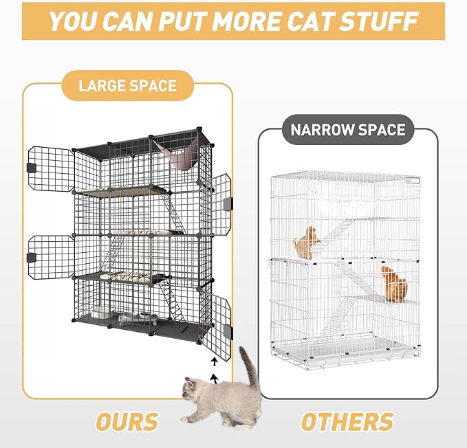 Large Cat Cage Enclosure Indoor DIY Cat Playpen Pet Home Small Animal House Detachable Metal Wire Kennels Crate Large Exercise Place Ideal for 1-4 Cat (Black, 41.3" Lx14 Wx55 H, 1)