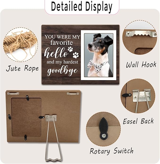 Pet Memorial Frame for Dogs - In Loving Memory Gifts, Forever in Our Heart (Brown)
