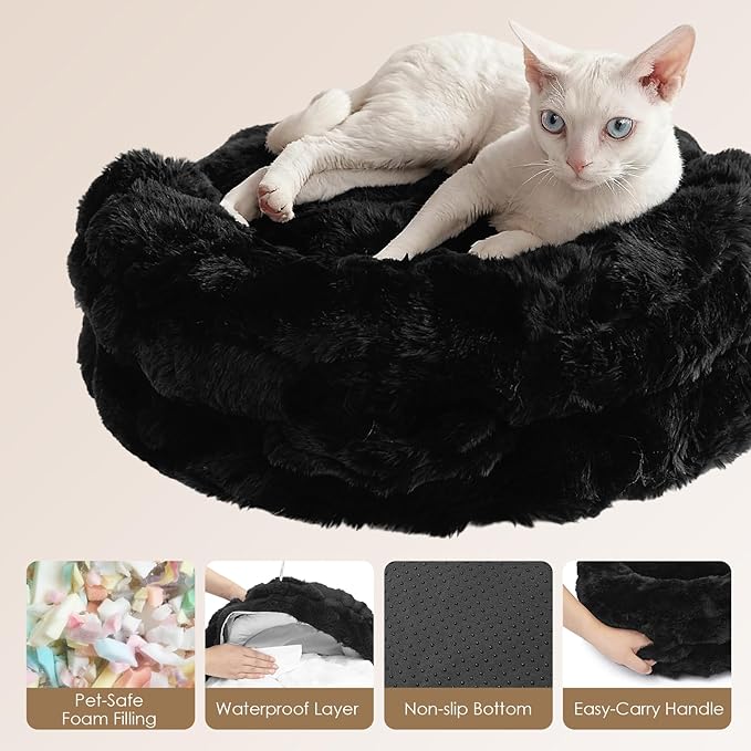 EHEYCIGA Small Dog Bed and Cat Couch for Puppy and Kitten - Fluffy Faux Rabbit Fur Pet Sofa with Washable Removable Cover, Waterproof and Non-Slip, 23 Inch, Black