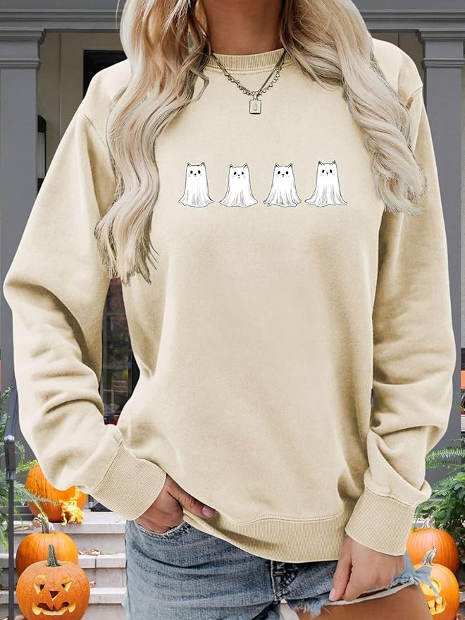 Womens Cat Print Hoodies Trendy Funny Cat Graphic Long Sleeve Sweatshirt Y2k Streetwear Hooded Pullover Tops