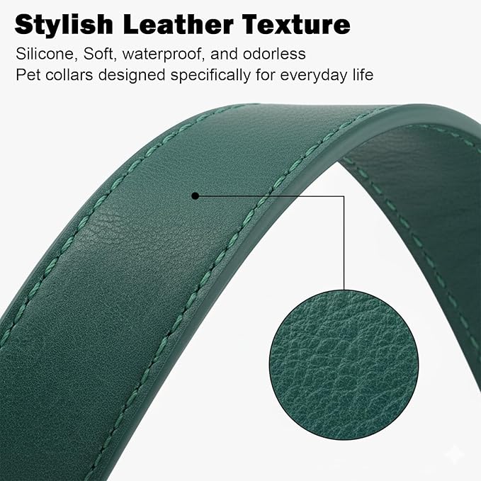 Silicone Dog Collar, Soft Flexible Leather-Look Dog Collars, Waterproof & Odor-Proof Puppy Collar for Small Dogs, Durable Thick Classic Adjustable Pet Collar (Green, Large (14.5-24" Neck))