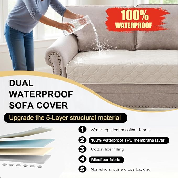 PrinceDeco Waterproof Couch Cover for Dogs Washable Dog Blanket for Bed Couch Sofa Outdoor Bed Cover with Non-Slip Back(32x82 Inch,French Oak)
