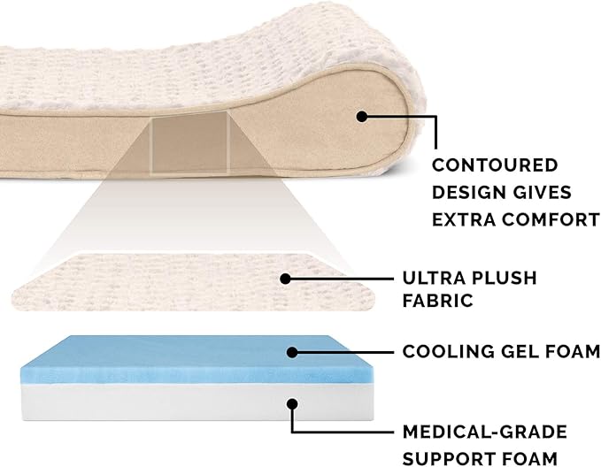 Furhaven Cooling Gel Dog Bed for Large Dogs w/ Removable Washable Cover, For Dogs Up to 75 lbs - Ultra Plush Faux Fur & Suede Luxe Lounger Contour Mattress - Cream, Jumbo/XL