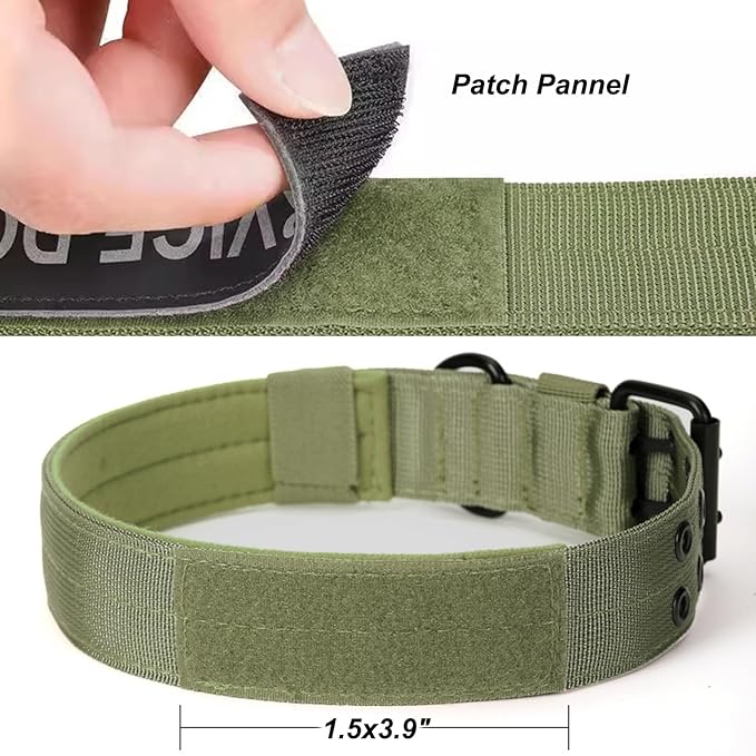 JSXD Tactical Dog Collar,Military Grade Nylon with Soft Padded Lining,1.5 inch Wide,Metal Buckle with 5 Adjustable Points,Heavy Duty Dog Collar for Medium Large Dogs (Green, X-Large)