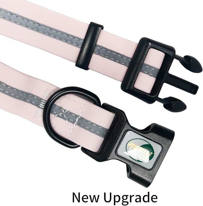 NIMBLE Dog Collar Waterproof Pet Collars Adjustable, Reflective, Durable Flex Poly Coated Nylon Basic Dog Collars 9 Colors in Size S/M/L (Light Pink, Small (9.45”-14.17”inches))
