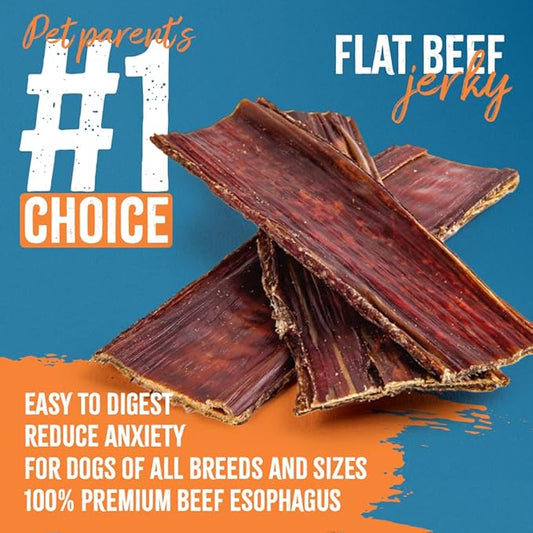6-Inch Flat Beef Jerky for Dogs – 15 Pack | Single-Ingredient Esophagus Chews | All-Natural, High-Protein, Grain-Free, Promotes Dental & Joint Health | Long-Lasting Dog Treats for All Breeds
