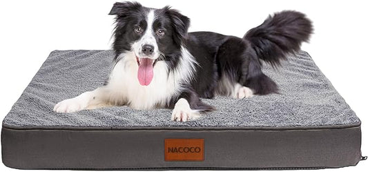 NACOCO Orthopedic Dog Bed for Medium Large Dogs, Waterproof Dog Crate Mat with Removable Washable Cover, 35D High-Density Foam Support, Non-Slip Bottom & Flannel Top, for Elderly Dogs, Grey, 35"x24"