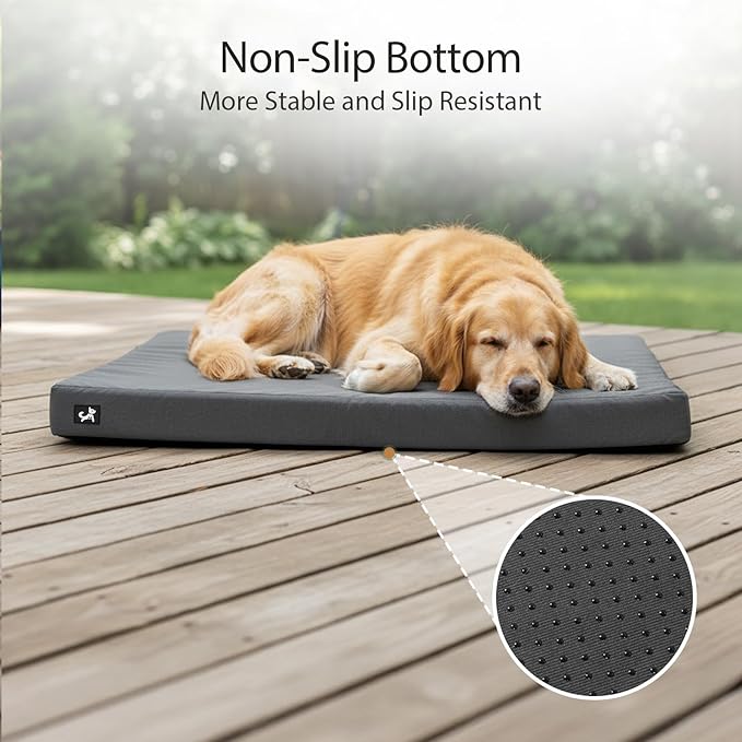 Sytopia 42 Inch Canvas Orthopedic Dog Bed for Large and Medium Dogs, Outdoor and Indoor Pet Bed, Waterproof & Washable Removable Cover, Non‑Slip Bottom, Supports up to 100 lbs, Dark Gray