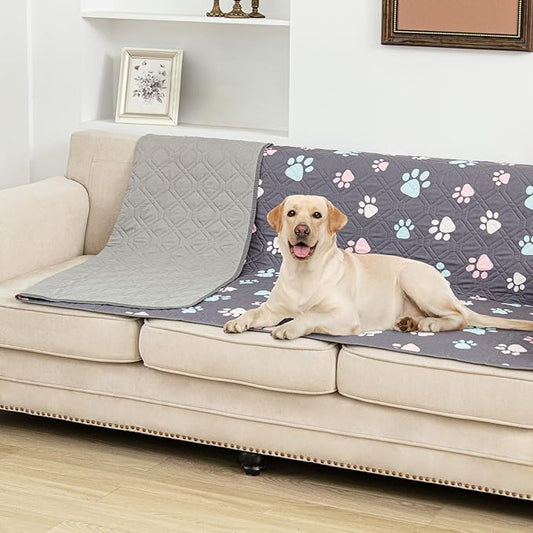 BOCTOPUG Dog Bed Cover for Pets Blankets Rug Pads for Couch Protection Waterproof Bed Covers Dog Blanket Furniture Protector Reusable Changing Pad (Dark Grey+Colorful Paw, 52"x82")