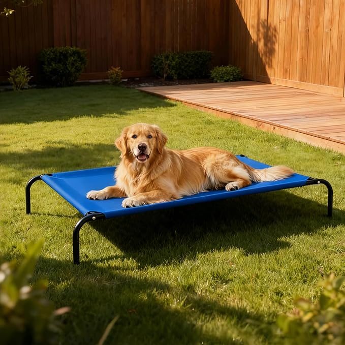Elevated Dog Bed for Large Dogs, Washable Raised Cot with Skid-Resistant Feet, Waterproof Cooling Dog Beds with Oxford Cloth, Indoor/Outdoor Use, Blue 50in