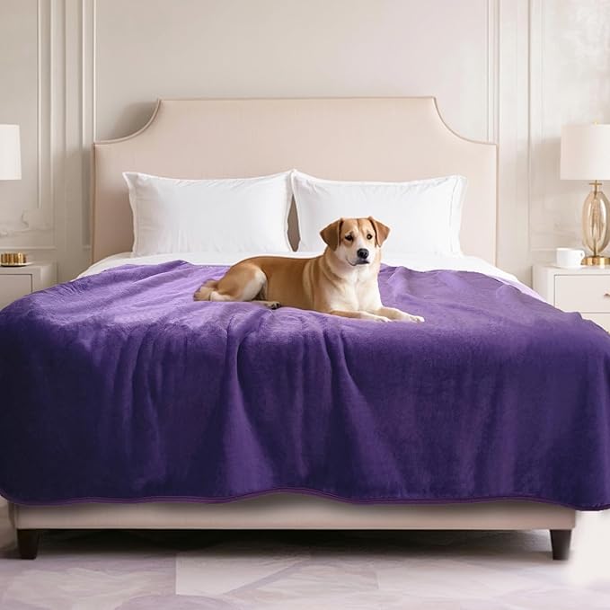 Waterproof Dog Blanket for Couch,Pee Proof Pet Blanket with 3-Layer Protection,Reversible Sherpa & Flannel Furniture Protector for Sofa Bed Car,Gifts for Cat Dog Lovers Christmas,60"x80",Purple