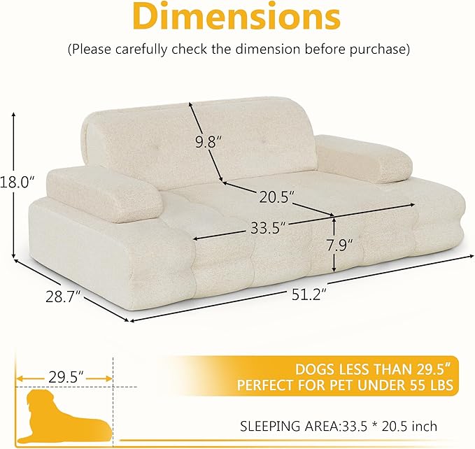 Lovupet Dog Sofa Bed for Medium Breed, Dog Couch Sleeping Bed with Anti-Slip Bottom, PS579 (White)