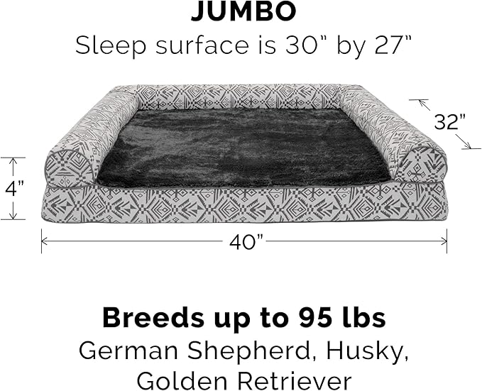 Furhaven Replacement Dog Bed Cover Plush & Southwest Kilim Décor Sofa-Style, Machine Washable - Boulder Gray, Jumbo (X-Large)
