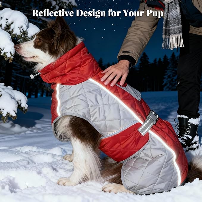 Dog Coat Dogs Jacket Waterproof Reflective Adjustable Dog-Winter Coats for Small/Medium/Large Dogs Dachshund Coat-(Red, Large)