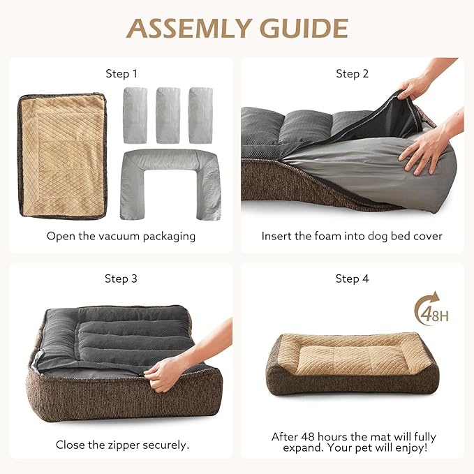 JOEJOY XL Orthopedic Dog Beds Large Sized Dog, Extra Thick Supportive Big Dogs Couch Bed with Sides and Waterproof Lining, Ultra Soft Pet Bed Sofa for Large Dogs, Brown, 38''x28''