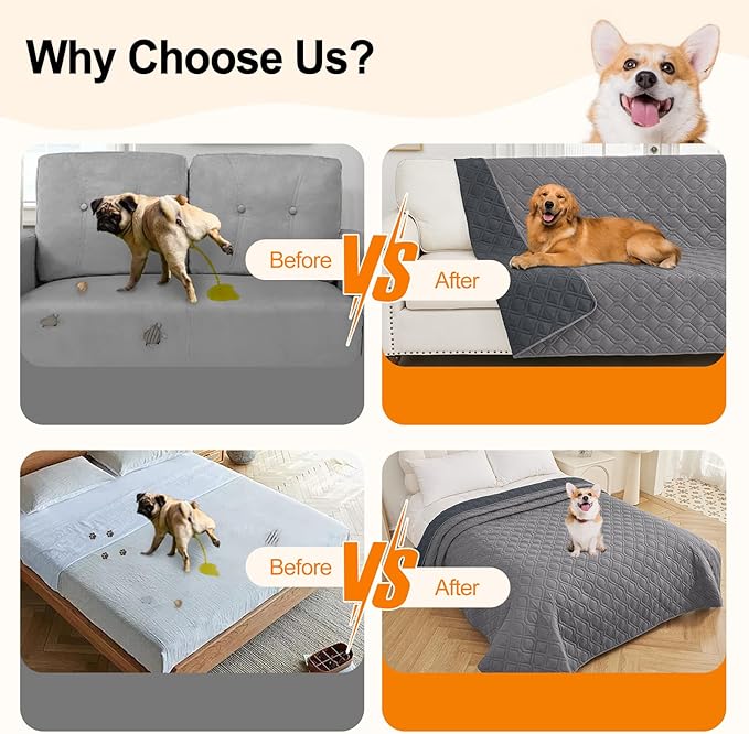 Smiry Waterproof Dog Blanket, 82x102 Inch Soft Pet Bed Cover Reversible, Washable Sofa Couch Furniture Protector for Small Medium Large Dog Puppy Cat, Geometric, Grey/Dark Grey