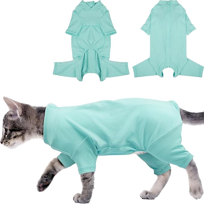 Sticky Hair Cat Clothes, Breathable & Lightweight, Reduces Shedding Fur Pajamas, Full Body Long Sleeve Surgical Bodysuit, Stop Licking & Shedding Blue S