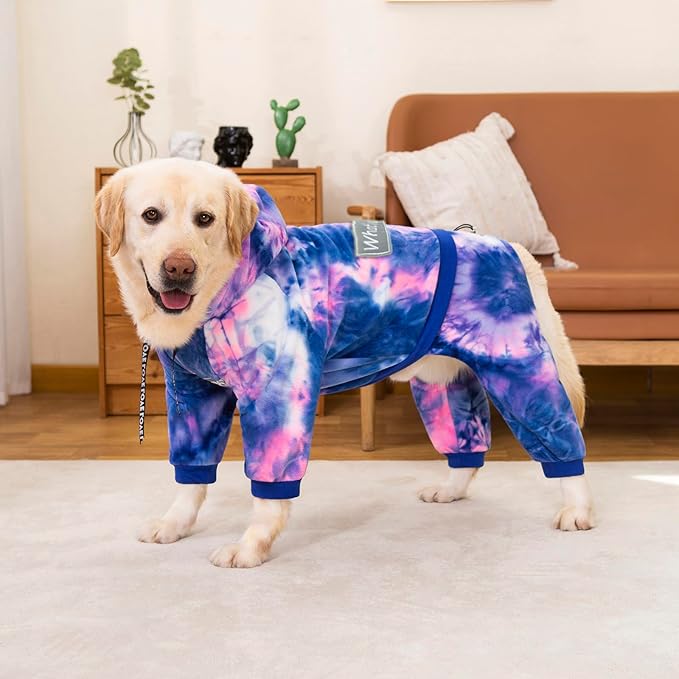 Dog Hoodies Winter Coat for Large Medium Dogs, Pullover 7 Legs Warm Coat Hooded Sweatshirt, Fleece Hoodie for Cold Weather (Bandhnu Pink, 4X-Large)