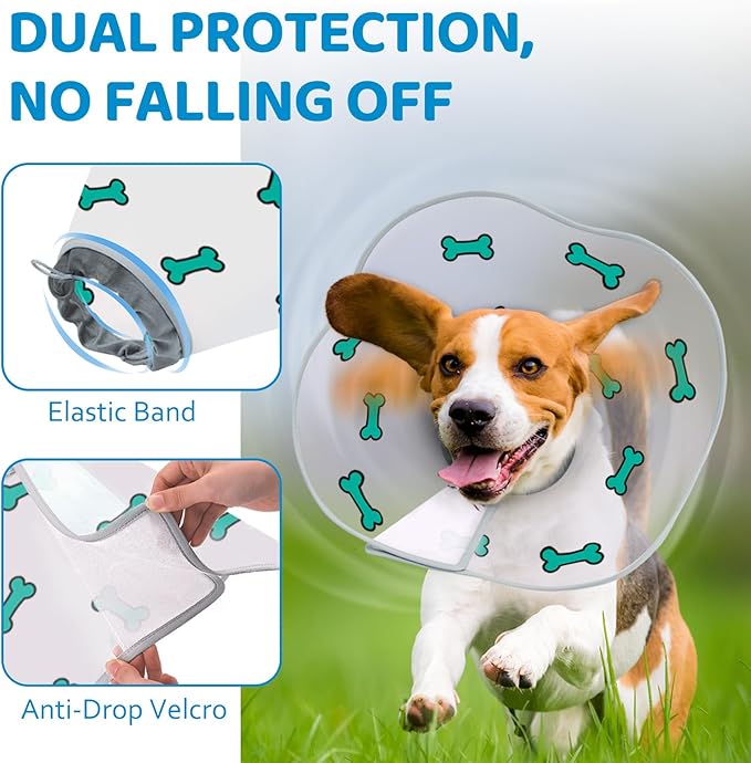Elizabethan Dog Cone Collar, Adjustable Pet Cone to Stop Licking, Durable Plastic Neck Cone After Surgery for Small, Medium Large Dogs, Bone M