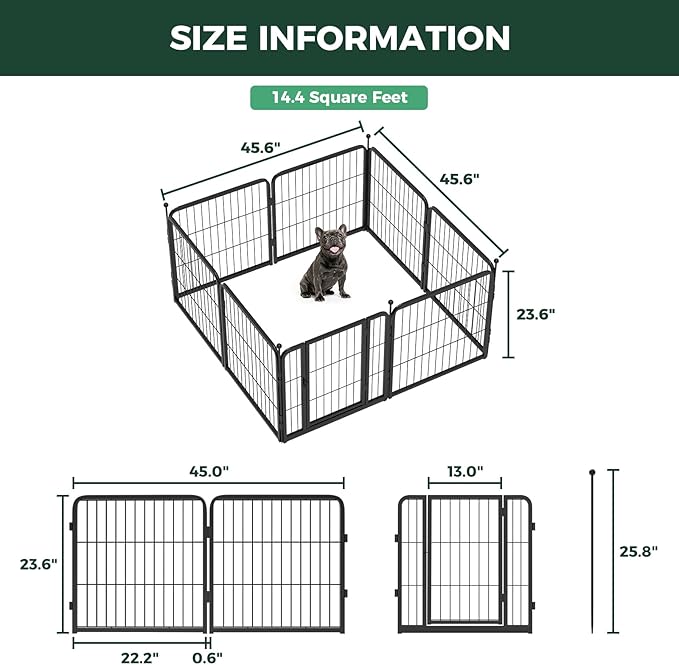 FXW Instant Unleashed Dog Playpen, Portable Pet Fence for Outdoor, RV Trips, and Camping, 24inch, 8 Panels for Puppy and Small Dogs│Patented