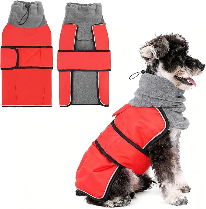 KOOLTAIL Dog Winter Coat for Small Medium Dogs Christmas, Waterproof&Windproof Puppy Jacket with Fleece Lining and High Collar for Cold Weather, Warm Pet Snowsuit Vest Clothes with Leash Hole, Red XS