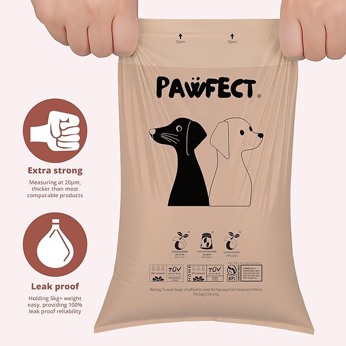 Pawfect Dog Poop Bags Rolls – Biodegradable Poop Bags, Compostable Dog Waste Bags, BPI Certified Pet Waste Bags, Unscented, Large, Puppy Poo, Earth Friendly, Bolsas Para Perros Popo (480 Counts)
