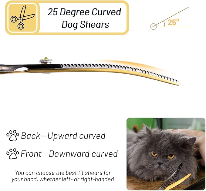 7.5inch Curved Thinning Dog Scissors, 35 Teeth High-end Dog Grooming Scissors, 25° Curved Blender, VG10 Steel Sharp Grooming Shears, Ergonomic Professional Pet Shears for Groomer