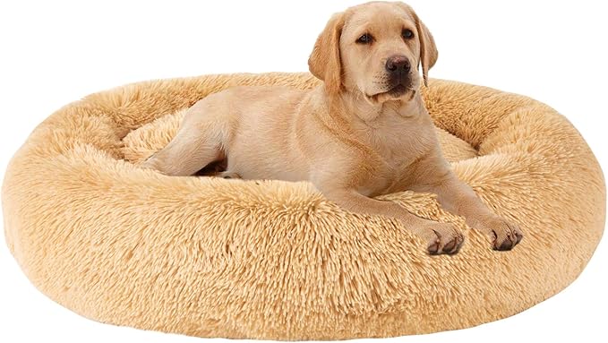 MFOX Calming Dog Bed (S/M/L/XL) for Medium and Large Dogs Comfortable Pet Bed Faux Fur Donut Cuddler Up to 15/30/50/90lbs