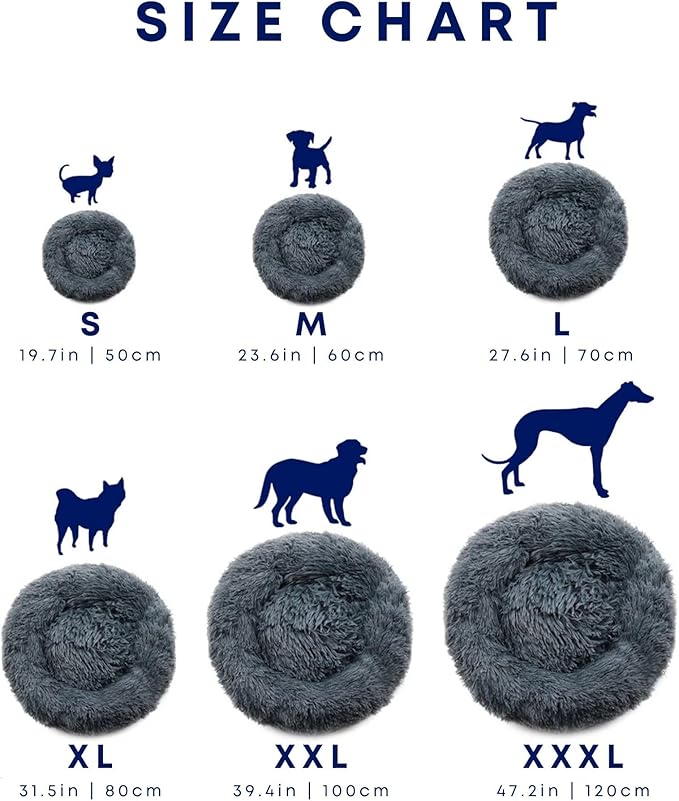| Calming Dog Bed - Round Warming Polyester Bed for Cat and Dog - Durable Sleeping Cotton Bed with Comfortable - Machine Washable Mute Base Bed - Non-Slip Bed for All Breeds - Medium - Grey